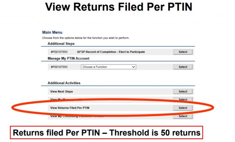 How to view return filed per PTIN American Society of Tax Problem Solvers How to view return filed per PTIN American Society of Tax Problem Solvers